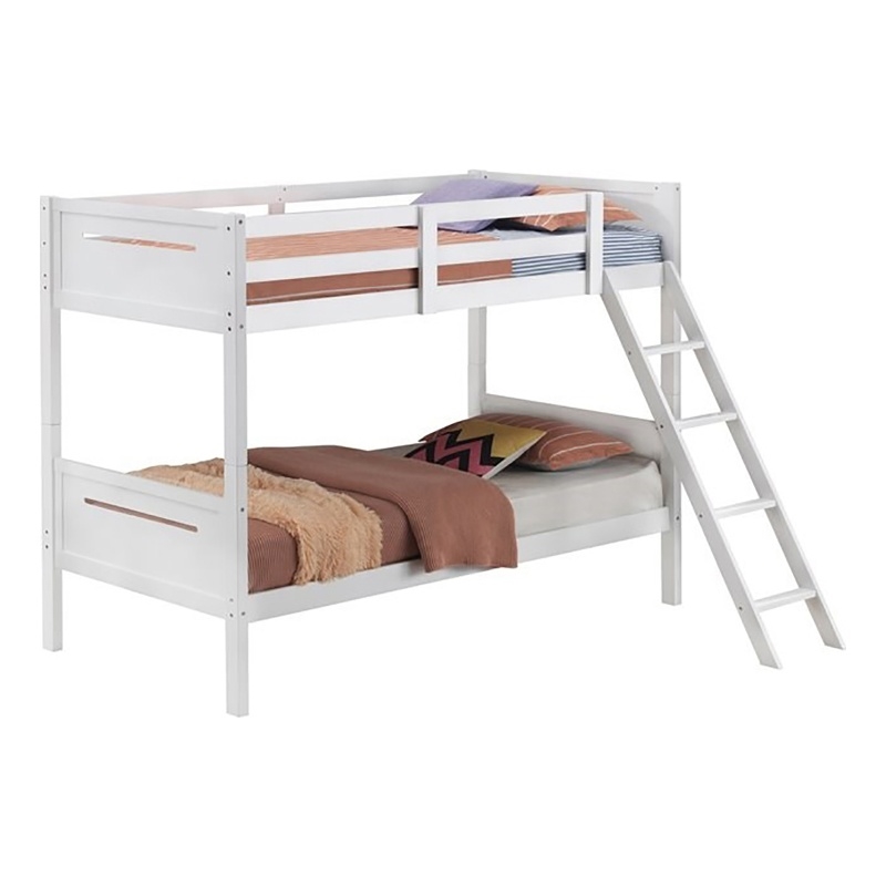Pemberly Row Convertible Wood Twin Over Twin Bunk Bed in White