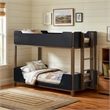 Pemberly Row Transitional Twin Over Twin Wood Bunk Bed in Black and Walnut