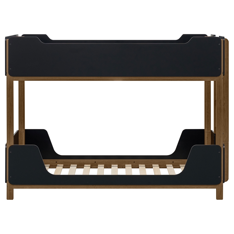 Pemberly Row Transitional Twin Over Twin Wood Bunk Bed in Black and Walnut