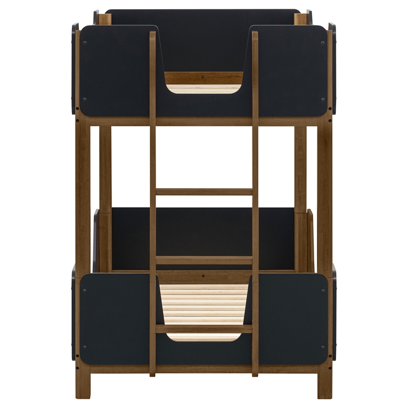 Pemberly Row Transitional Twin Over Twin Wood Bunk Bed in Black and Walnut