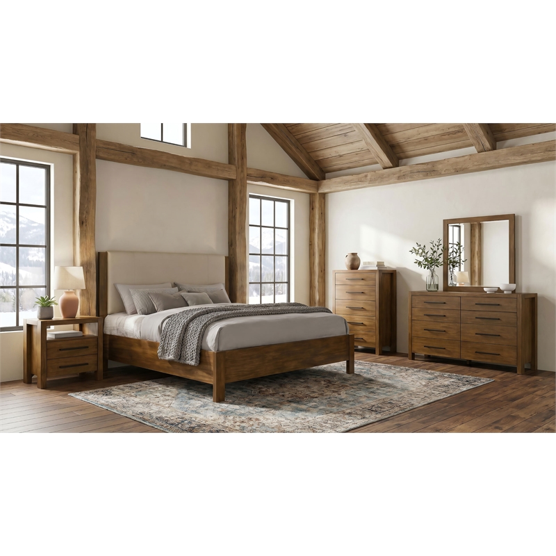 Pemberly Row 5-Piece Eastern King Wood Set in Warm Brown and Cream