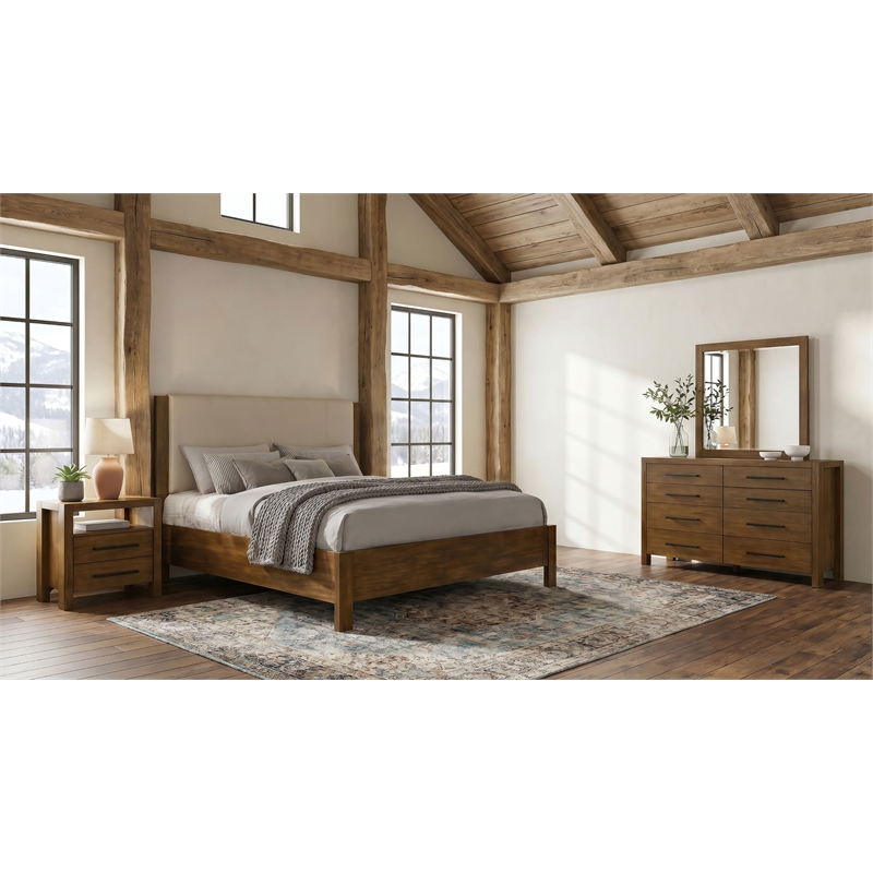 Pemberly Row 4-Piece California King Wood Set in Warm Brown and Cream