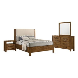 Pemberly Row 4-Piece California King Wood Set in Warm Brown and Cream