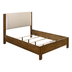 Pemberly Row Transitional Queen Wood Panel Bed in Cream and Warm Brown