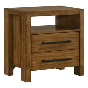 Pemberly Row 2-Drawer Wood Nightstand Bedside Table in Warm Brown