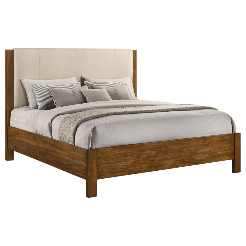 Pemberly Row Eastern King Wood Panel Bed in Cream and Warm Brown