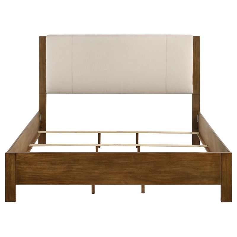 Pemberly Row Eastern King Wood Panel Bed in Cream and Warm Brown