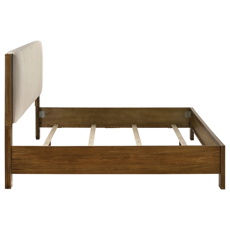 Pemberly Row Eastern King Wood Panel Bed in Cream and Warm Brown