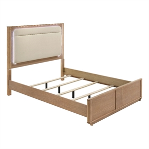 Pemberly Row Queen Wood LED Panel Bed in Off White and Light Oak