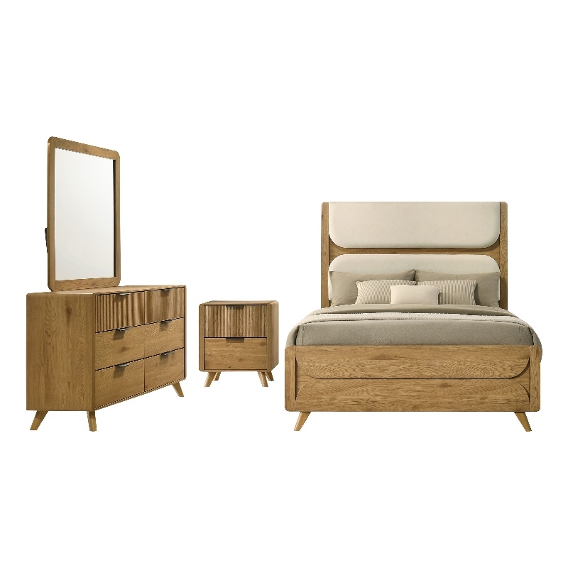 Pemberly Row 4-Piece Wood California King Bedroom Set in Light Oak/Cream