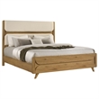 Pemberly Row Mid-Century California King Wood Panel Bed in Cream/Light Oak