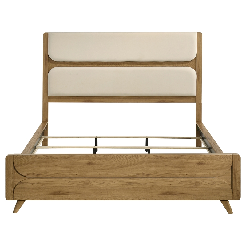 Pemberly Row Mid-Century California King Wood Panel Bed in Cream/Light Oak