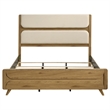 Pemberly Row Mid-Century Eastern King Wood Panel Bed in Cream/Light Oak