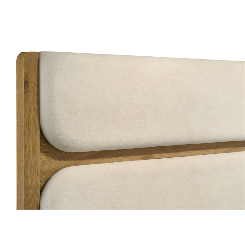 Pemberly Row Mid-Century Eastern King Wood Panel Bed in Cream/Light Oak