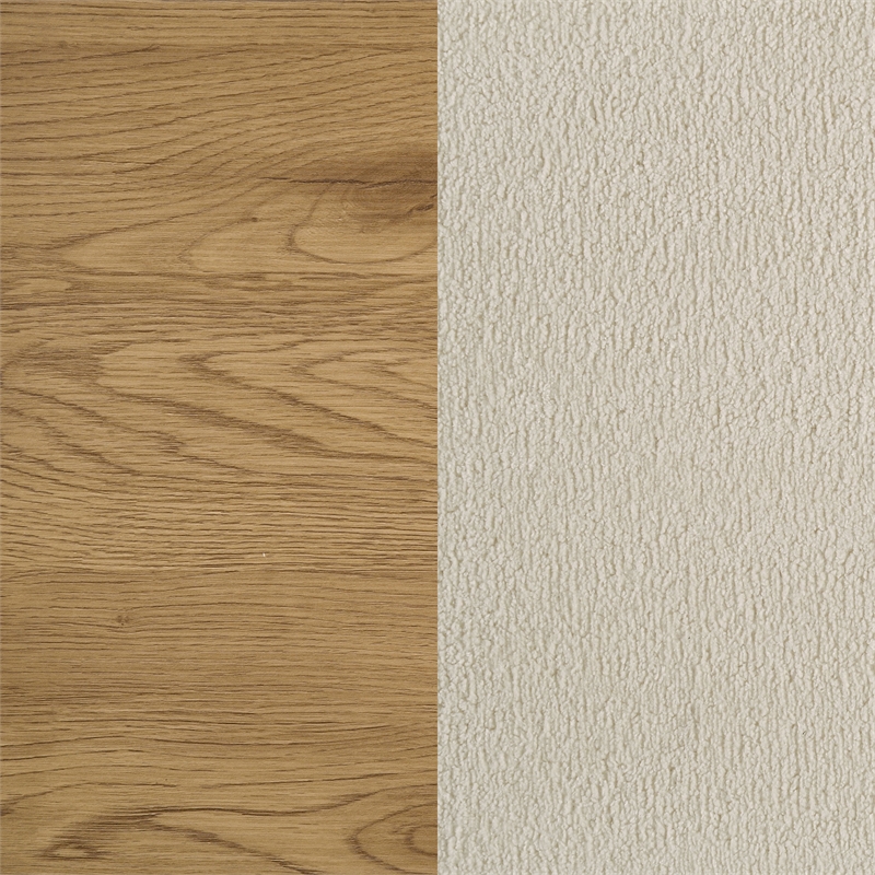 Pemberly Row Mid-Century Eastern King Wood Panel Bed in Cream/Light Oak