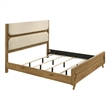 Pemberly Row Mid-Century Eastern King Wood Panel Bed in Cream/Light Oak