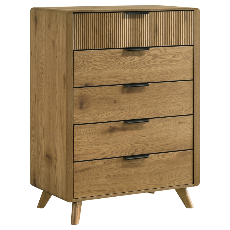 Pemberly Row 5-Piece Wood Eastern King Bedroom Set in Light Oak/Cream