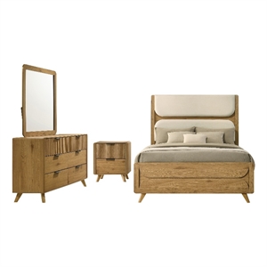 Pemberly Row 4-Piece Wood Queen Bedroom Set in Light Oak/Cream