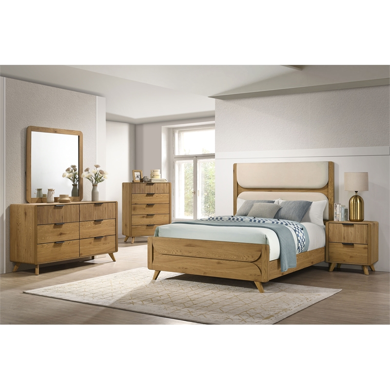 Pemberly Row 5-Piece Wood Queen Bedroom Set in Light Oak/Cream