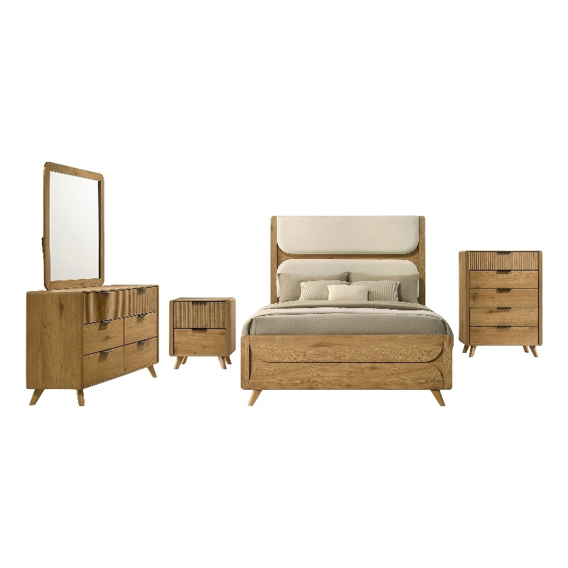 Pemberly Row 5-Piece Wood Queen Bedroom Set in Light Oak/Cream
