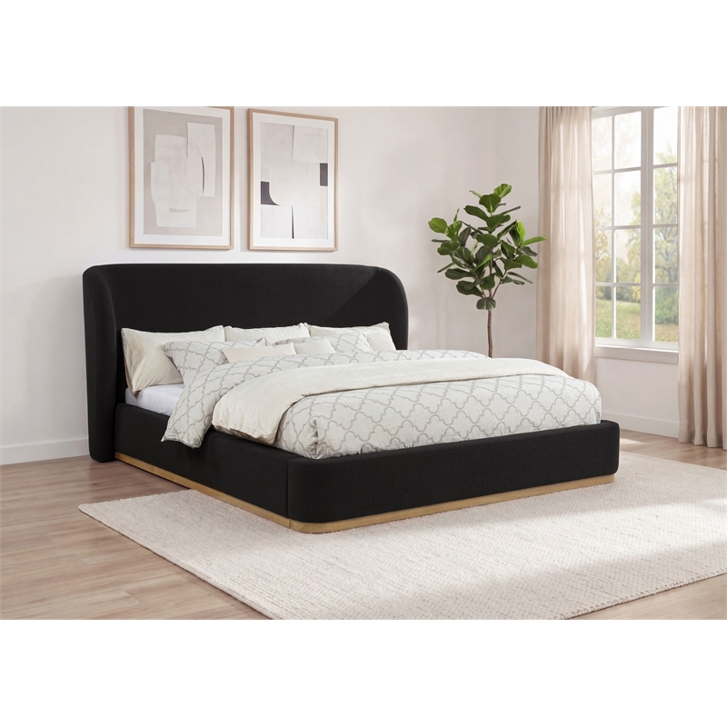Pemberly Row California King Upholstered Wingback Platform Bed in Black