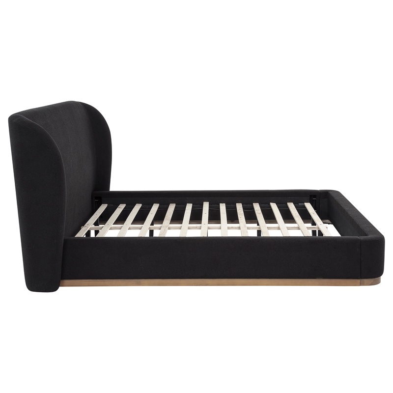 Pemberly Row California King Upholstered Wingback Platform Bed in Black