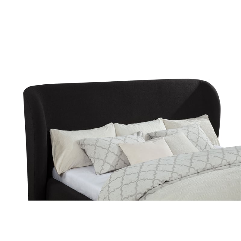 Pemberly Row California King Upholstered Wingback Platform Bed in Black