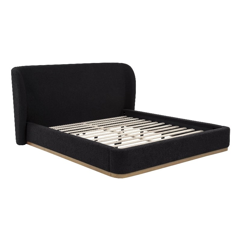Pemberly Row California King Upholstered Wingback Platform Bed in Black