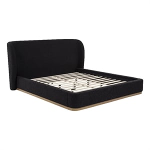 Pemberly Row California King Upholstered Wingback Platform Bed in Black
