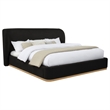 Pemberly Row Eastern King Upholstered Fabric Wingback Platform Bed in Black