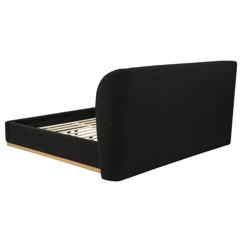 Pemberly Row Eastern King Upholstered Fabric Wingback Platform Bed in Black