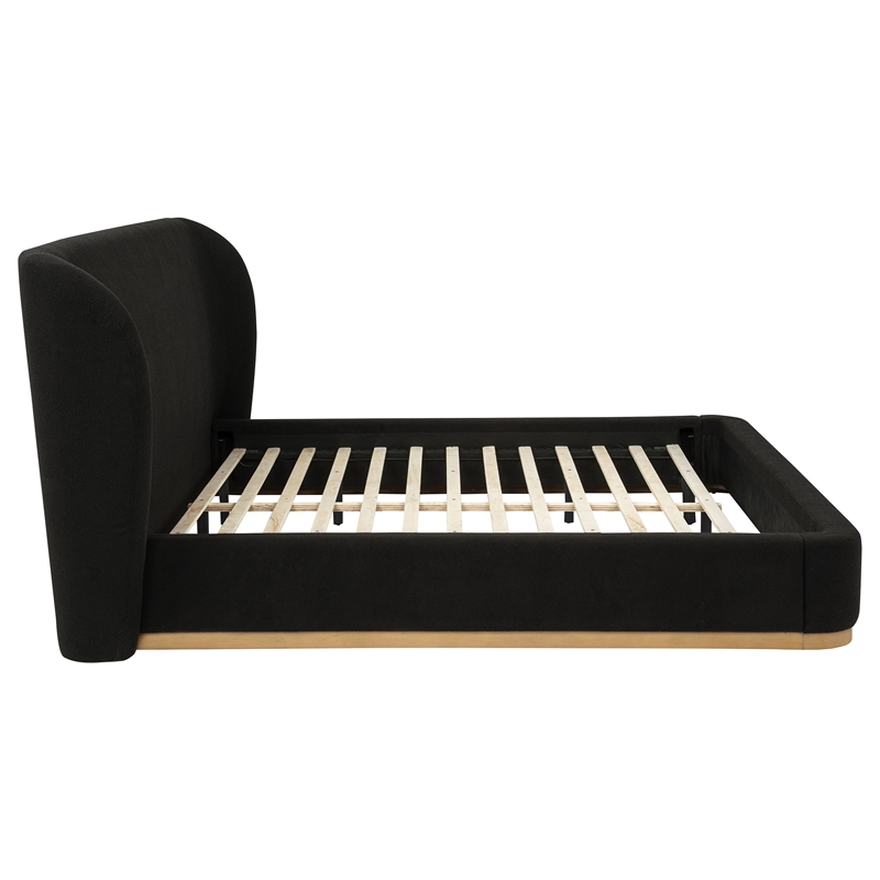Pemberly Row Eastern King Upholstered Fabric Wingback Platform Bed in Black