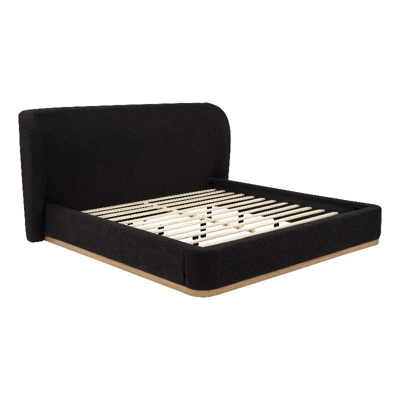 Pemberly Row Eastern King Upholstered Fabric Wingback Platform Bed in Black