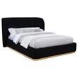 Pemberly Row Queen Upholstered Fabric Wingback Platform Bed in Black