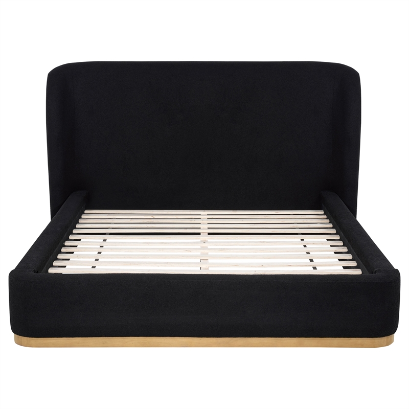Pemberly Row Queen Upholstered Fabric Wingback Platform Bed in Black