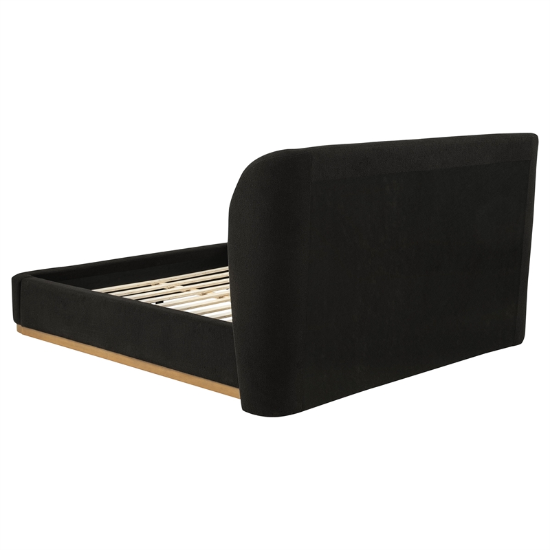 Pemberly Row Queen Upholstered Fabric Wingback Platform Bed in Black