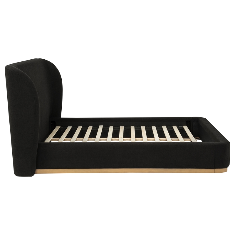 Pemberly Row Queen Upholstered Fabric Wingback Platform Bed in Black