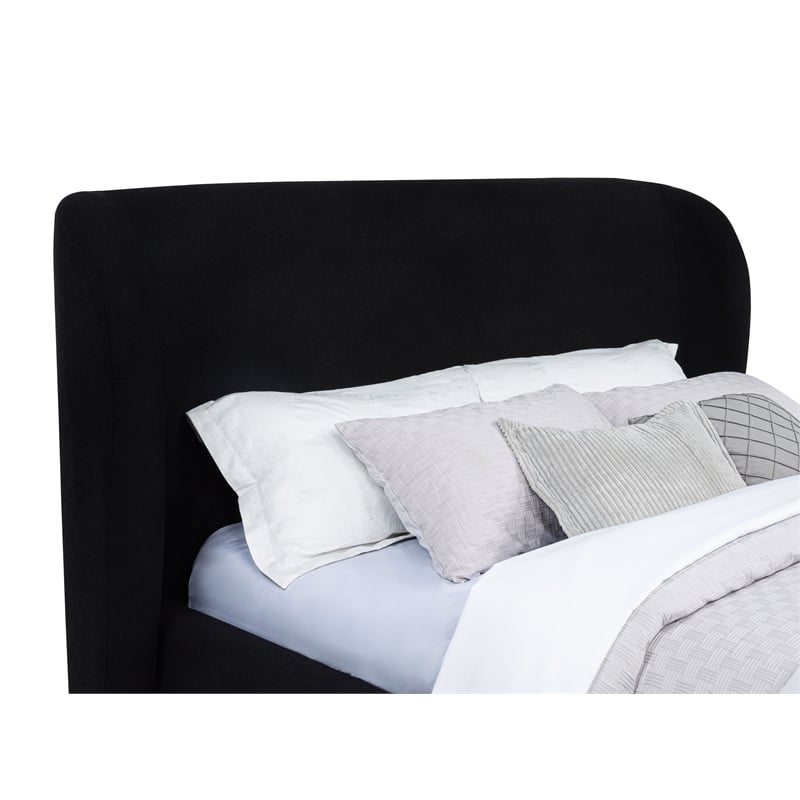 Pemberly Row Queen Upholstered Fabric Wingback Platform Bed in Black