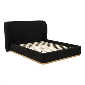 Pemberly Row Queen Upholstered Fabric Wingback Platform Bed in Black