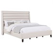 Pemberly Row Eastern King Upholstered Fabric Wingback Platform Bed in Beige