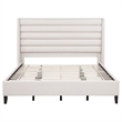 Pemberly Row Eastern King Upholstered Fabric Wingback Platform Bed in Beige