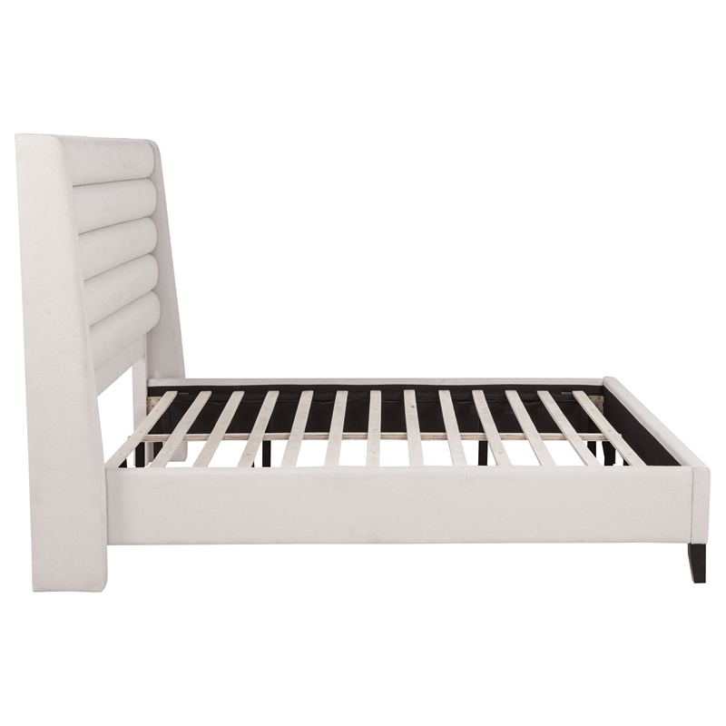 Pemberly Row Eastern King Upholstered Fabric Wingback Platform Bed in Beige