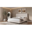 Pemberly Row Eastern King Upholstered Fabric Wingback Platform Bed in Beige