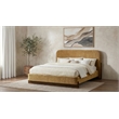 Pemberly Row Fabric California King Platform Bed in Curry Yellow/Walnut