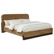 Pemberly Row Fabric California King Platform Bed in Curry Yellow/Walnut