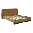 Pemberly Row Fabric California King Platform Bed in Curry Yellow/Walnut