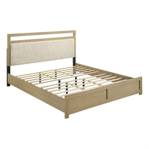 Pemberly Row Transitional Eastern King Wood Platform Bed in Light Oak