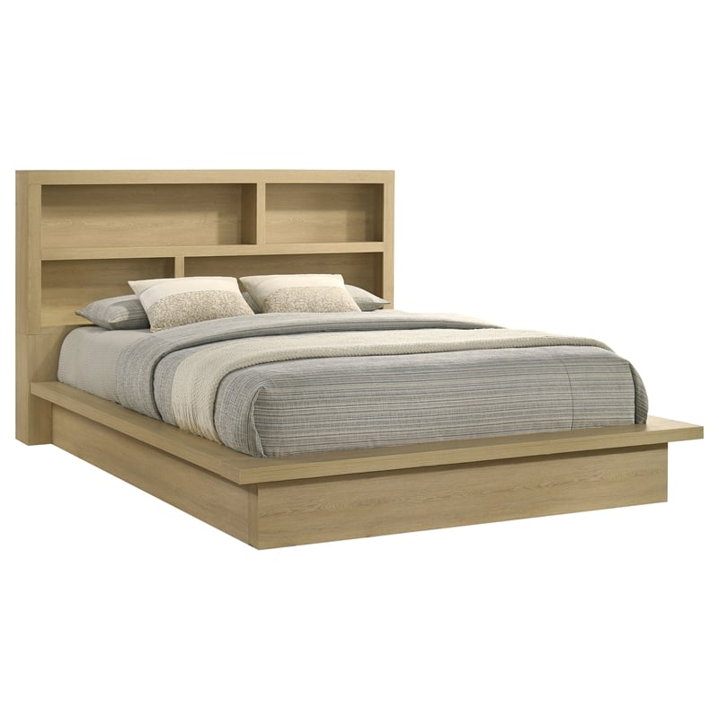 Pemberly Row California King Wood Bookcase Platform Bed in Light Oak