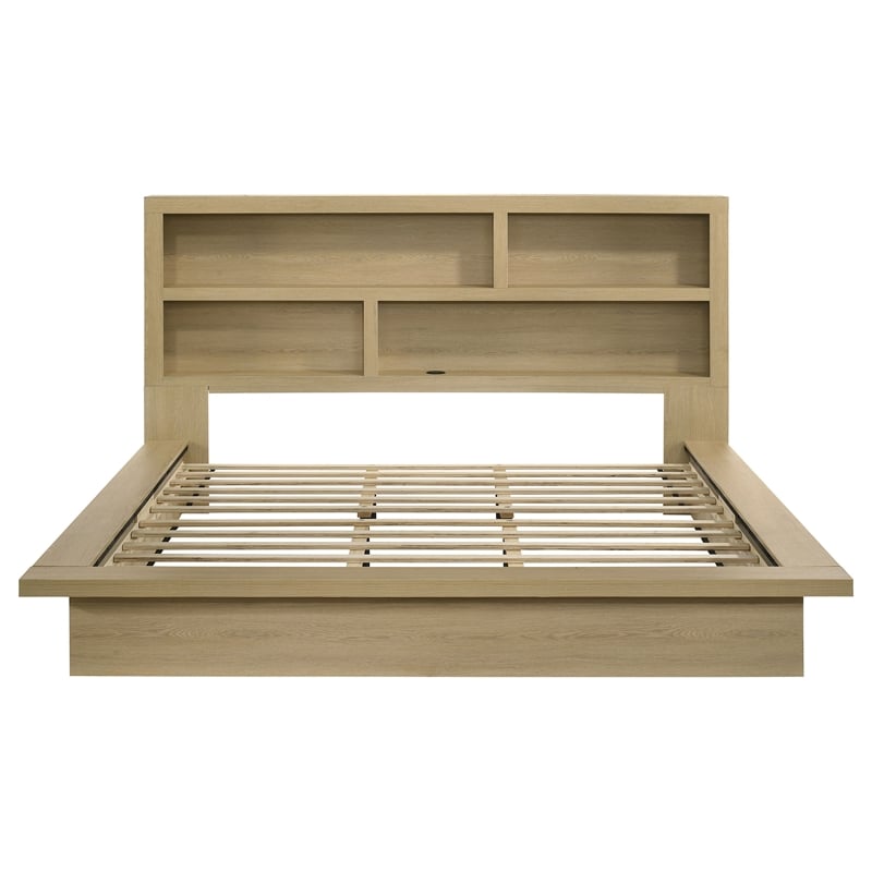 Pemberly Row California King Wood Bookcase Platform Bed in Light Oak