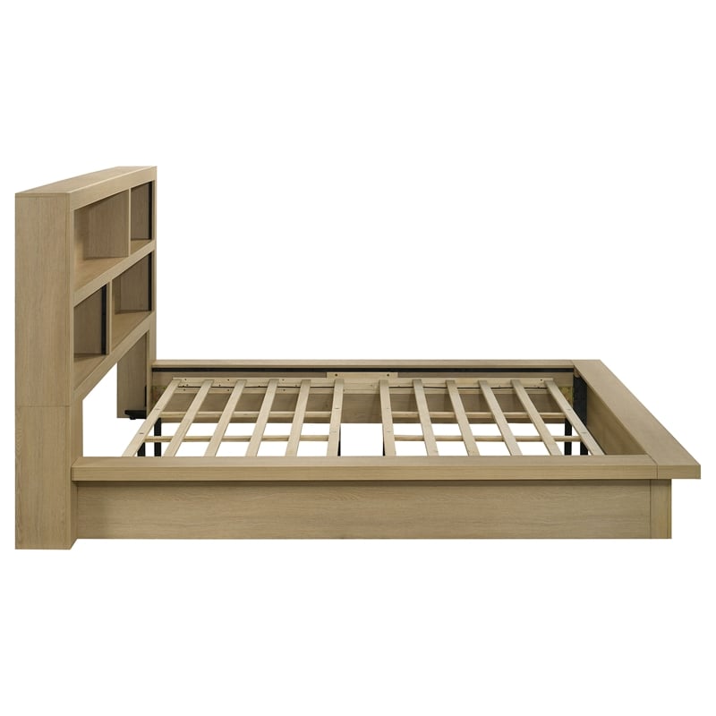 Pemberly Row California King Wood Bookcase Platform Bed in Light Oak